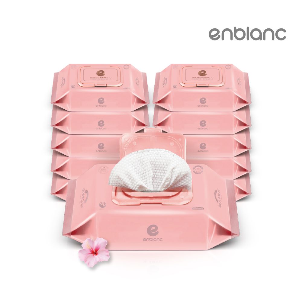 韓國 ENBLANC - 銀離子抗菌｜輕柔木槿花｜純水濕紙巾-有蓋大包-淺粉色-72抽10包
