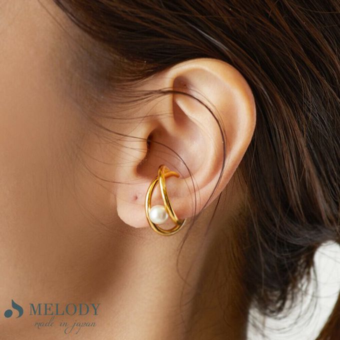 日本 Melody Accessory - 日本製 單顆珍珠線條耳骨夾-霧黑