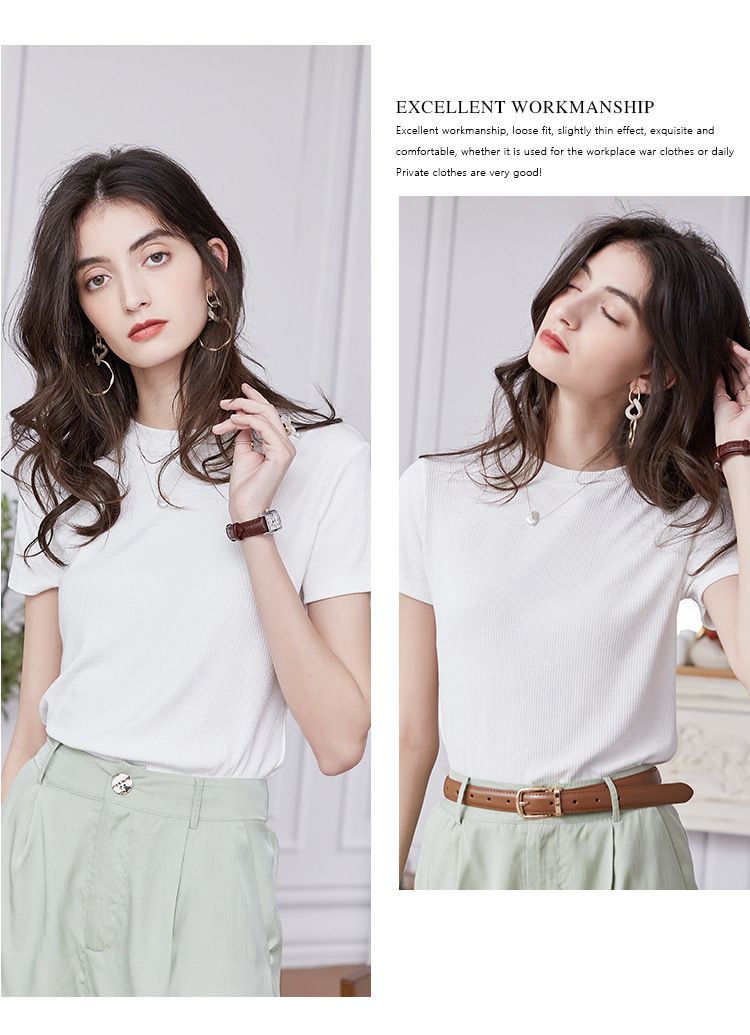 慵懶格調圓領短袖上衣-淺紫色 (M)