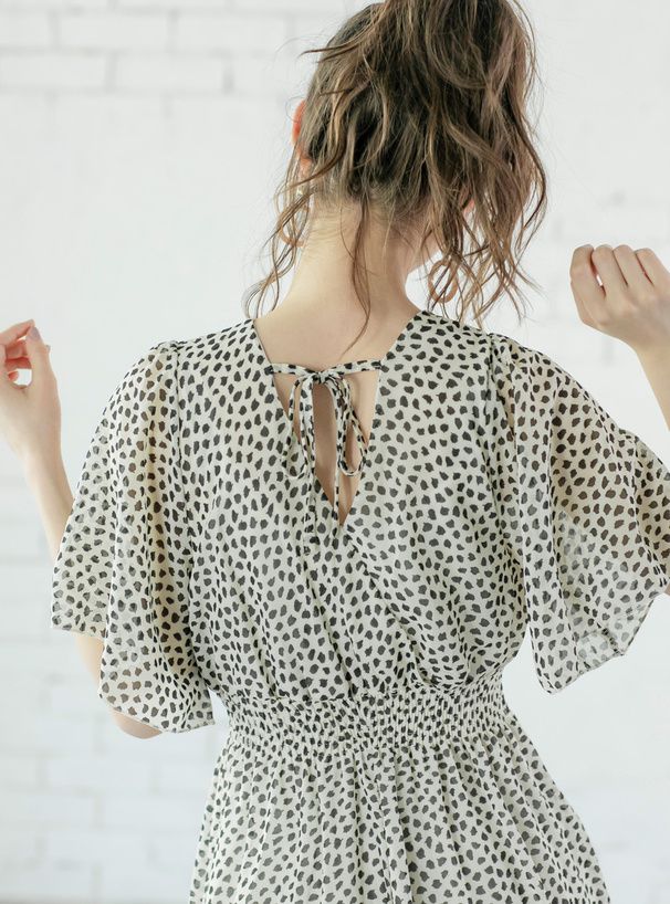 日本 GRL - 酷甜率性後綁帶雪紡洋裝-豹紋-黑 (M)