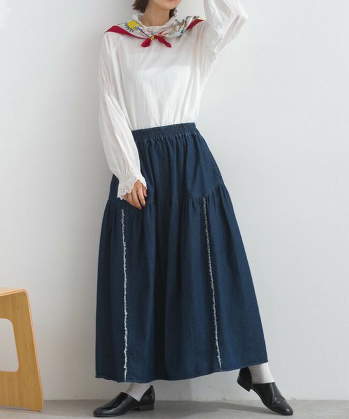 日本 Lupilien - 厚磅立體感線條澎澎長裙(附口袋)-焦糖棕