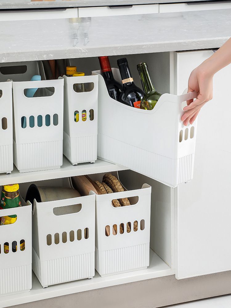 凹型滑輪收納提籃-大號-白色 (34x17x25cm)