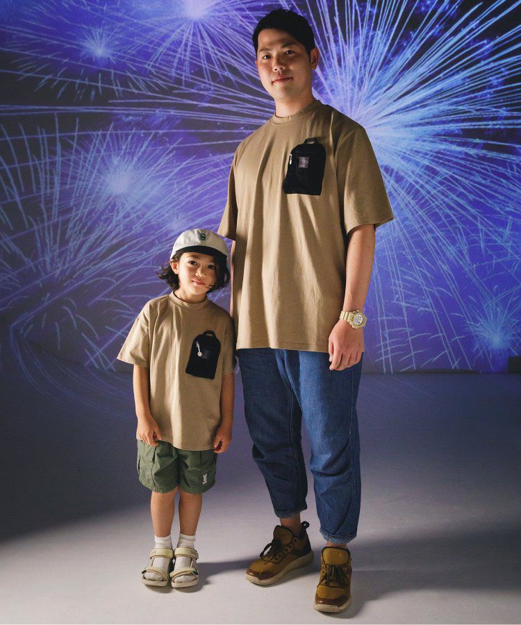 日本 BREEZE - 聯名款 夜光拉鍊大口袋短袖上衣-卡其