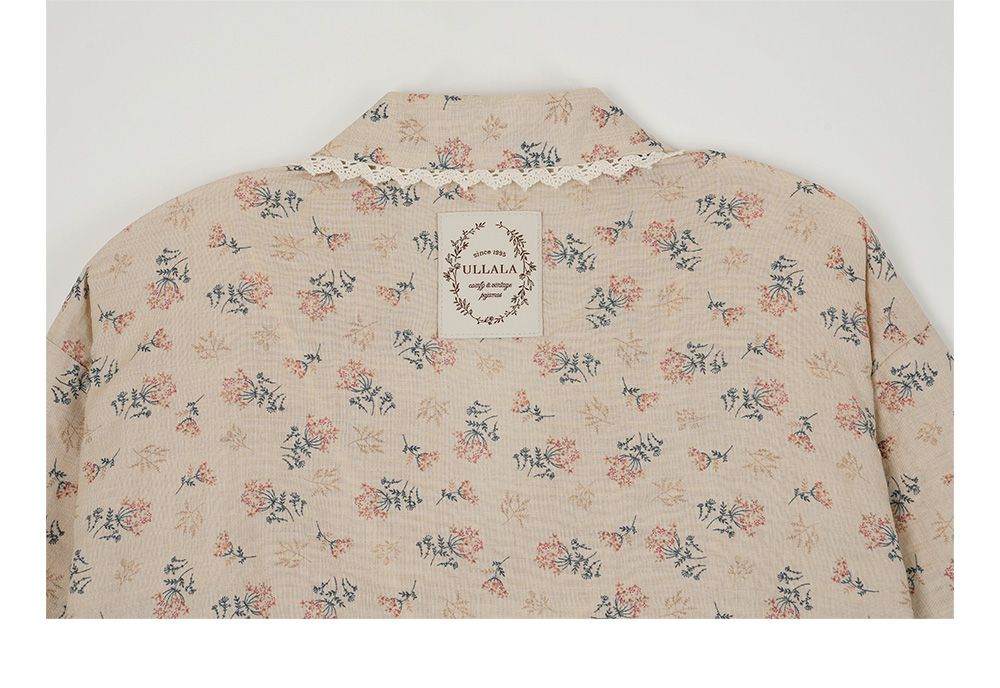 韓國 ULLALA - 復古碎花長褲睡衣(兩件式) (FREE)