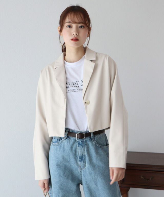 日本 BLUE EAST - 俐落短版西裝外套-米白