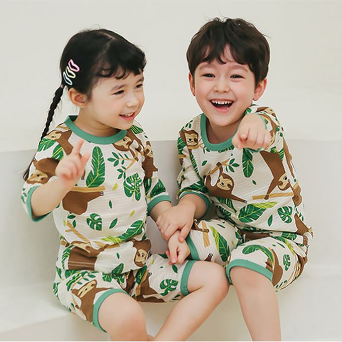 正韓 Puco - 超優質嬰幼兒/兒童七分袖100% 有機純棉家居服/睡衣-開心樹懶