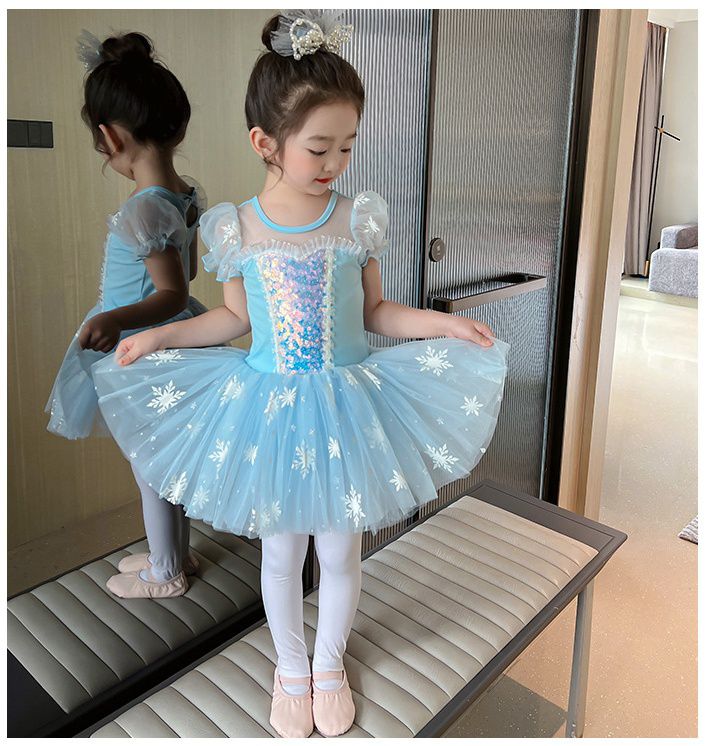 短袖造型公主裙/芭蕾舞裙-冰雪亮片-藍色