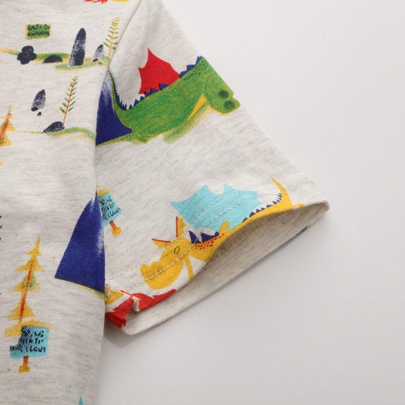 Jumping meters - 棉質圓領短袖上衣-大鼻子恐龍-灰色