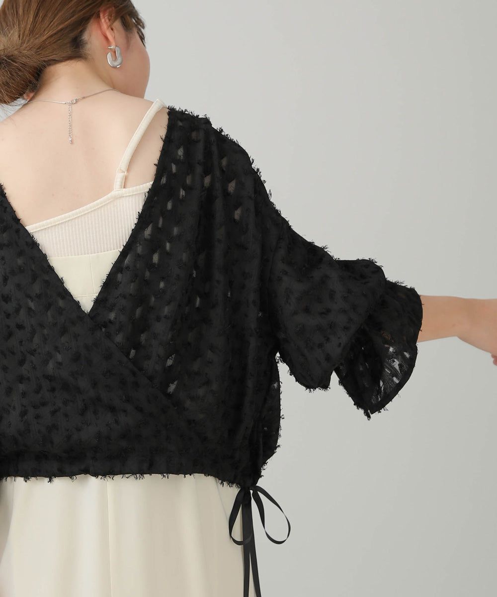 日本 Bab - 2WAY透感抽鬚糖果袖上衣-淺粉