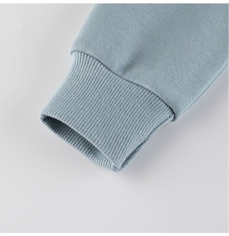 加絨棉質圓領長袖上衣/大學T-滑板犀牛-藍灰色