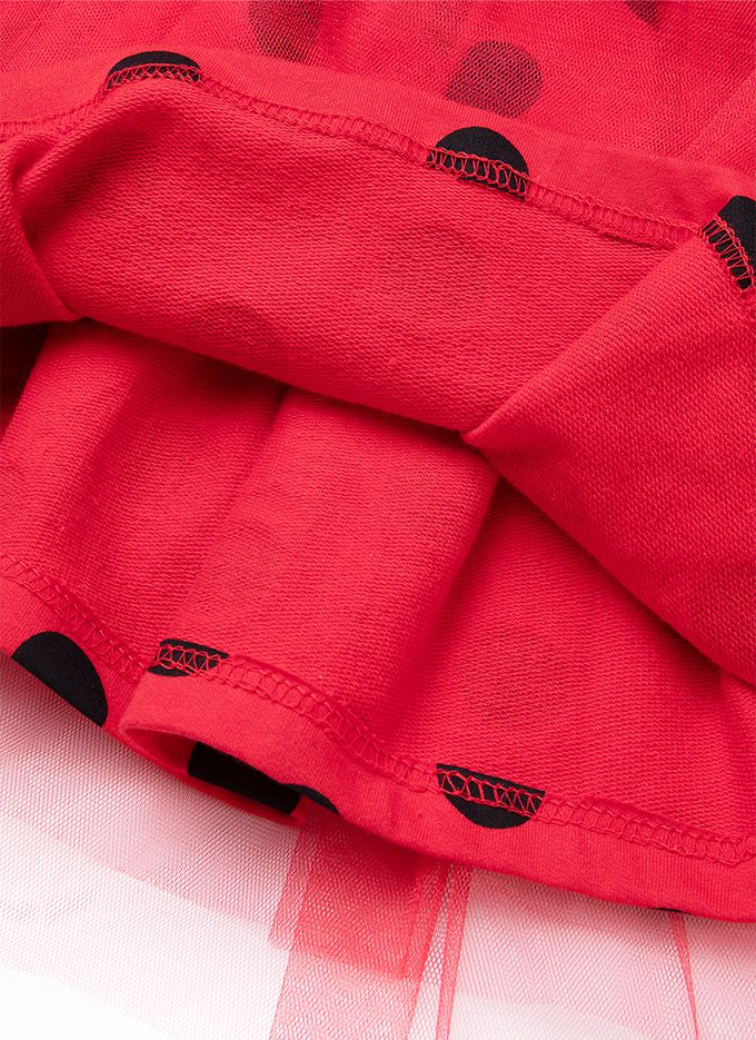 韓國 OZKIZ - (附髮箍)鬆緊腰瓢蟲點點網紗裙-紅X黑