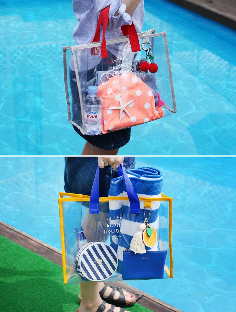 韓國製 - 雙色透明防水包-藍X黃 (35.5X28X15cm)