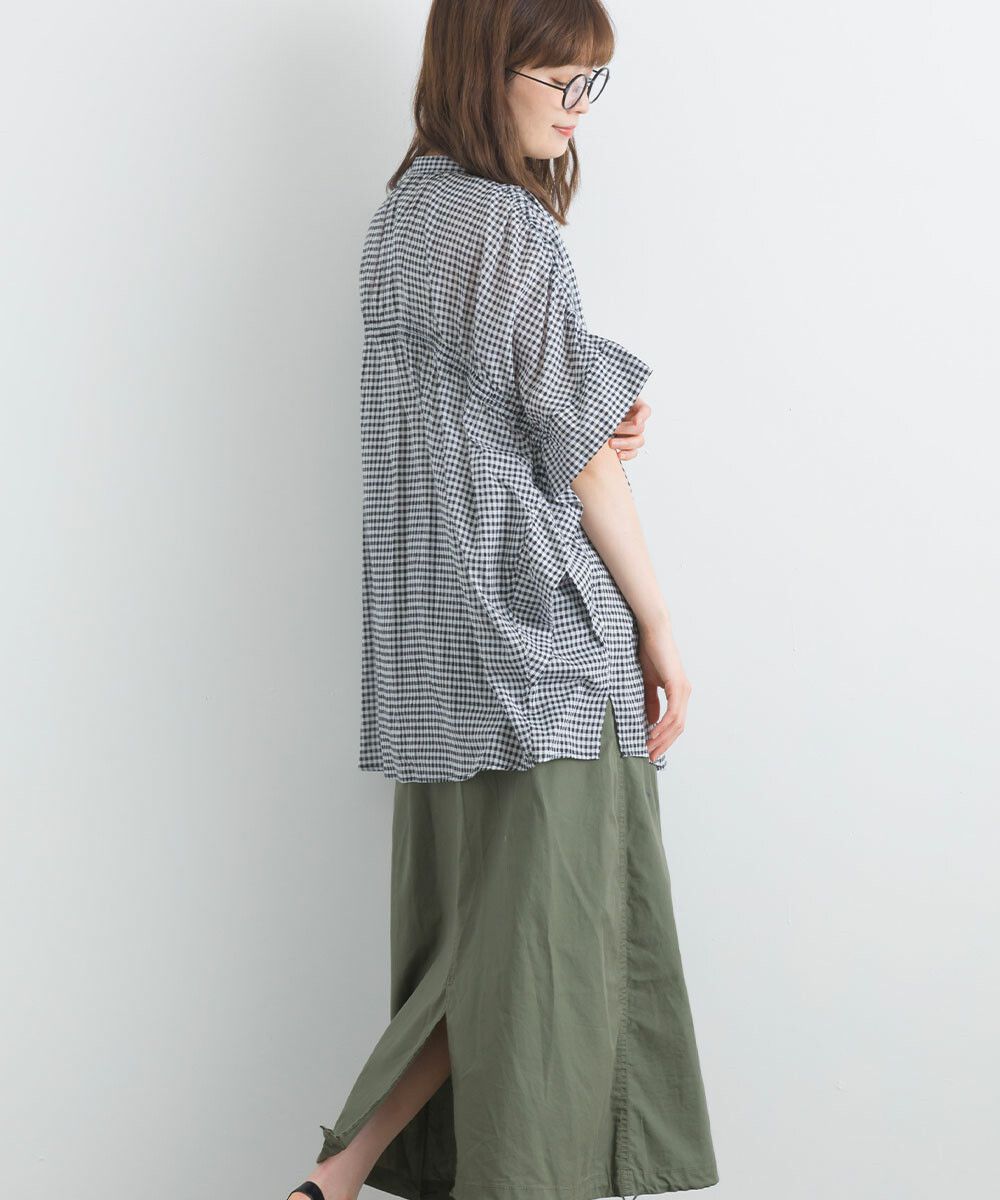 日本女裝代購 - 100%印度棉 質感百搭落肩短袖襯衫-經典黑