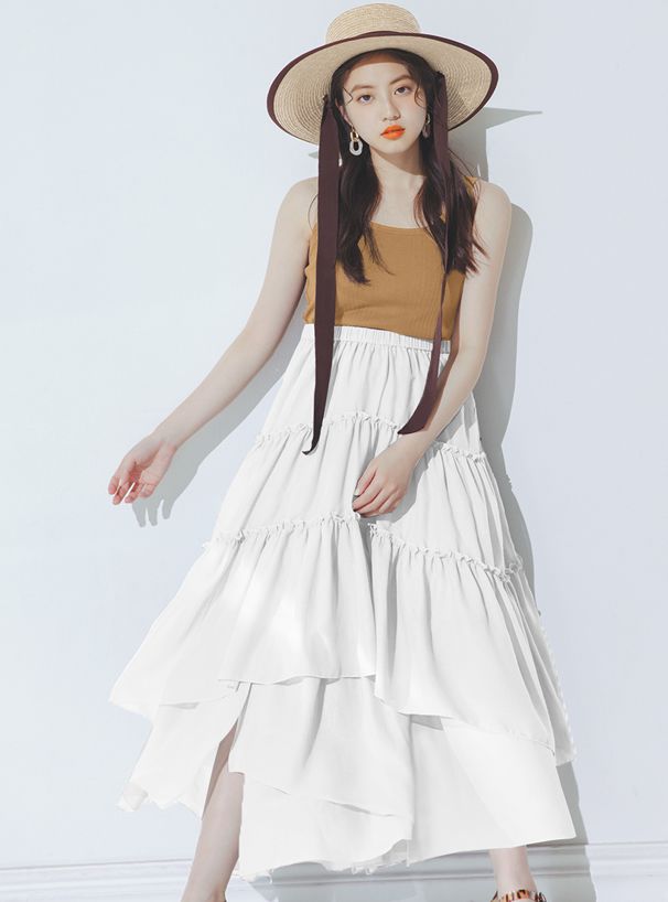 日本 GRL - 明星聯名款 多層次蛋糕長裙-莫蘭迪綠