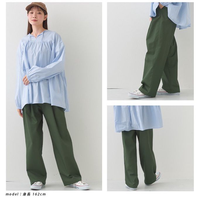 日本 OMNES - 率性感打褶後鬆緊高腰寬褲-黑