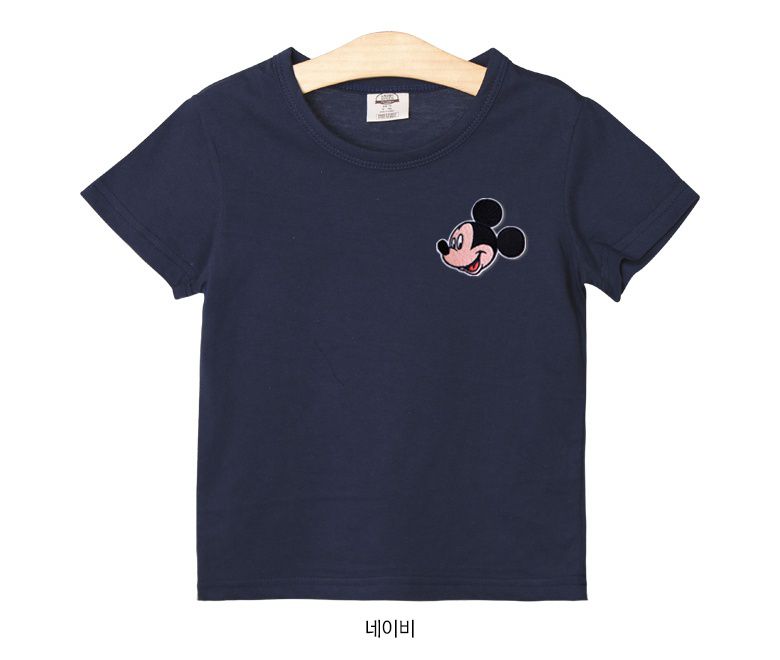 (韓製)正版迪士尼 - 刺繡徽章純棉T-米奇(深藍)