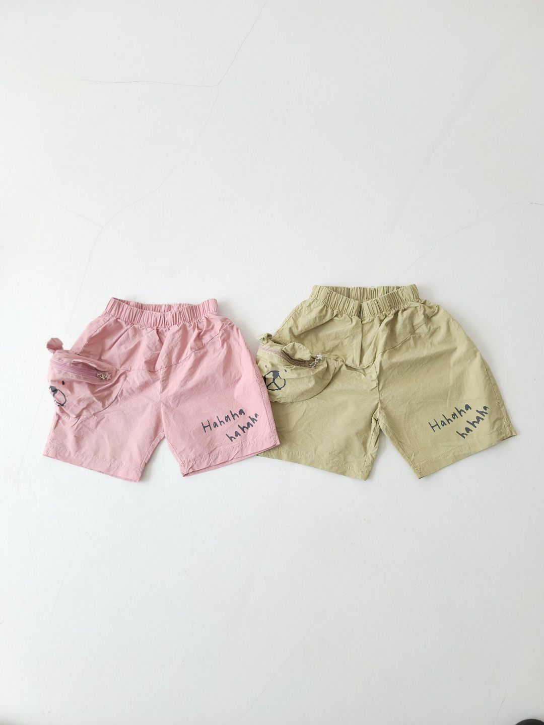 韓國 Mimico - 熊熊拉鍊口袋寬版褲-粉紅