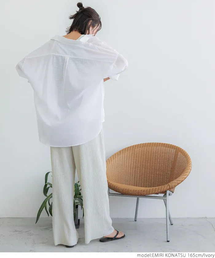 日本 COCA - [可剪裁] 楊柳細褶百搭長褲-淺藍