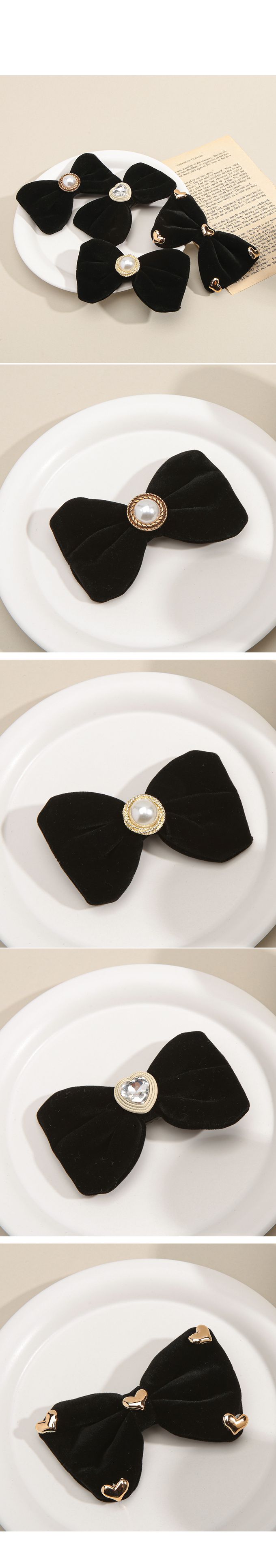 韓國 Soo&Soo - 天鵝絨蝶結裝飾髮夾-小愛心