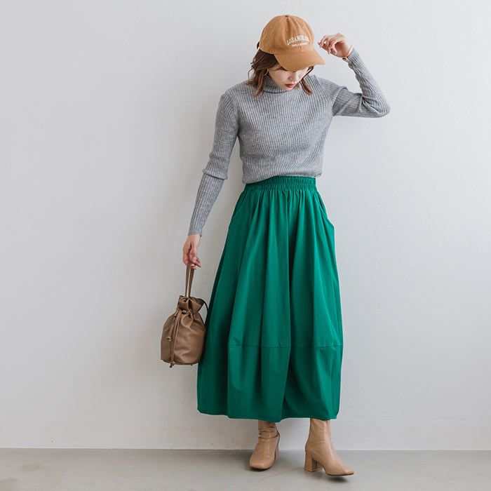 日本 ihuu - 文藝感打摺修身長裙-草綠
