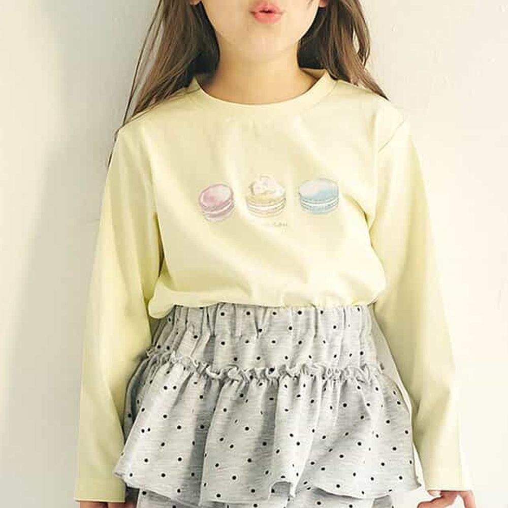 純棉百搭印花薄長袖上衣-馬卡龍-淺黃