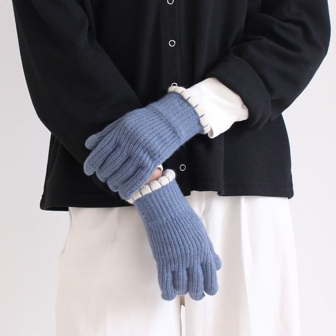 日本 LIZDAYS - 優雅荷葉邊針織保暖手套(可觸控)-黑
