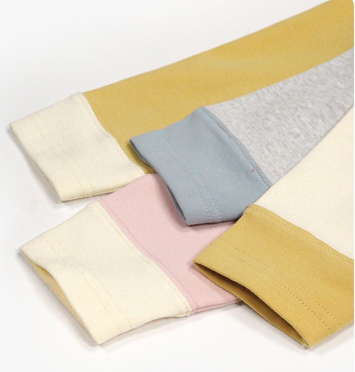 Minizone - 拼色圓領長袖上衣-溫柔兔兔-黃色