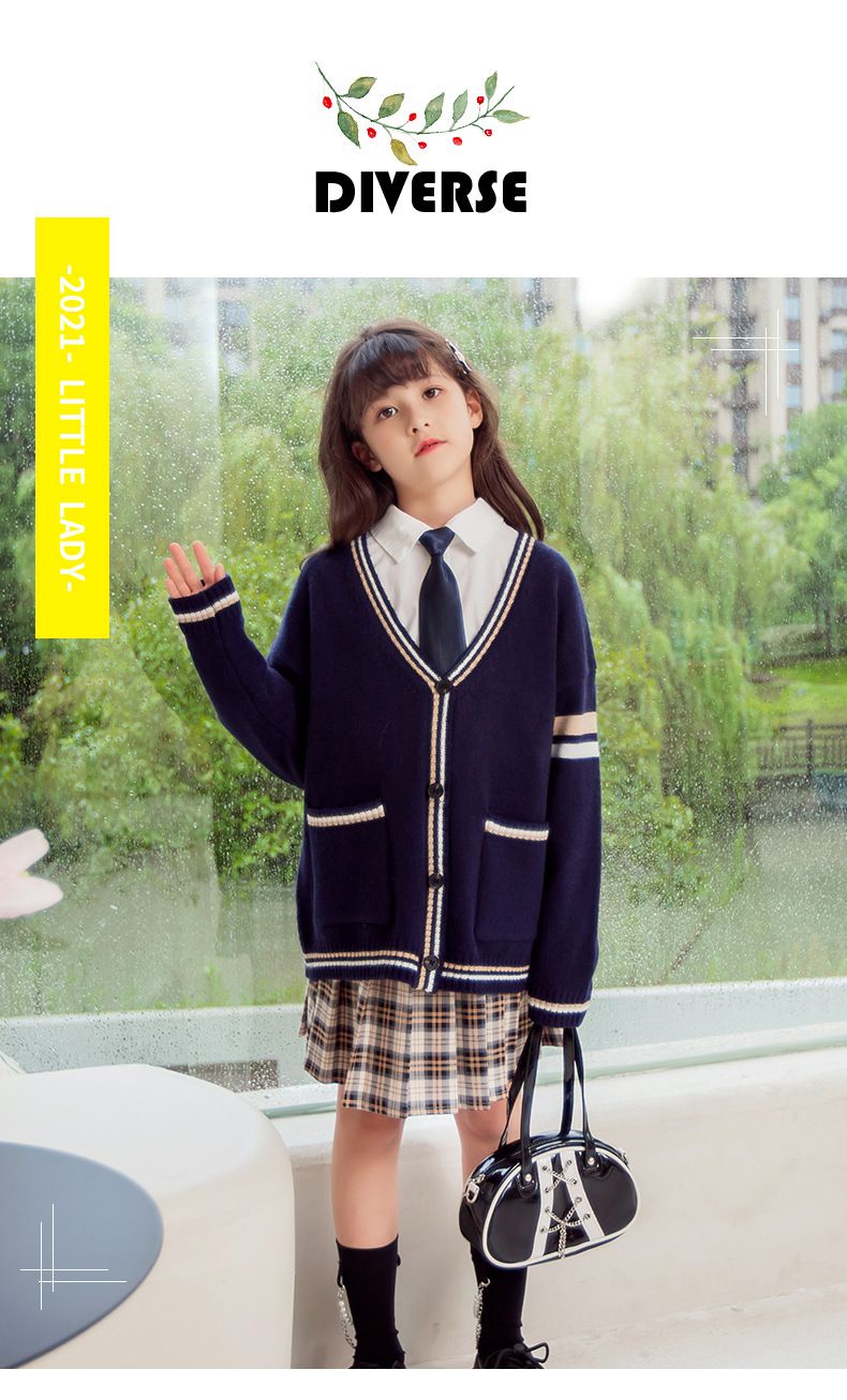 學院風排釦長袖毛衣外套-米色