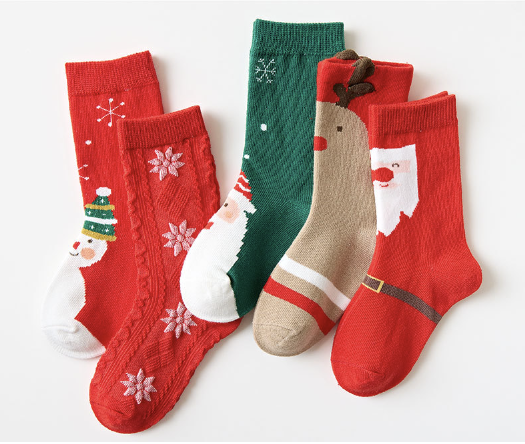 love, charlotte - 聖誕老公公麋鹿棉質中筒襪-5雙一組
