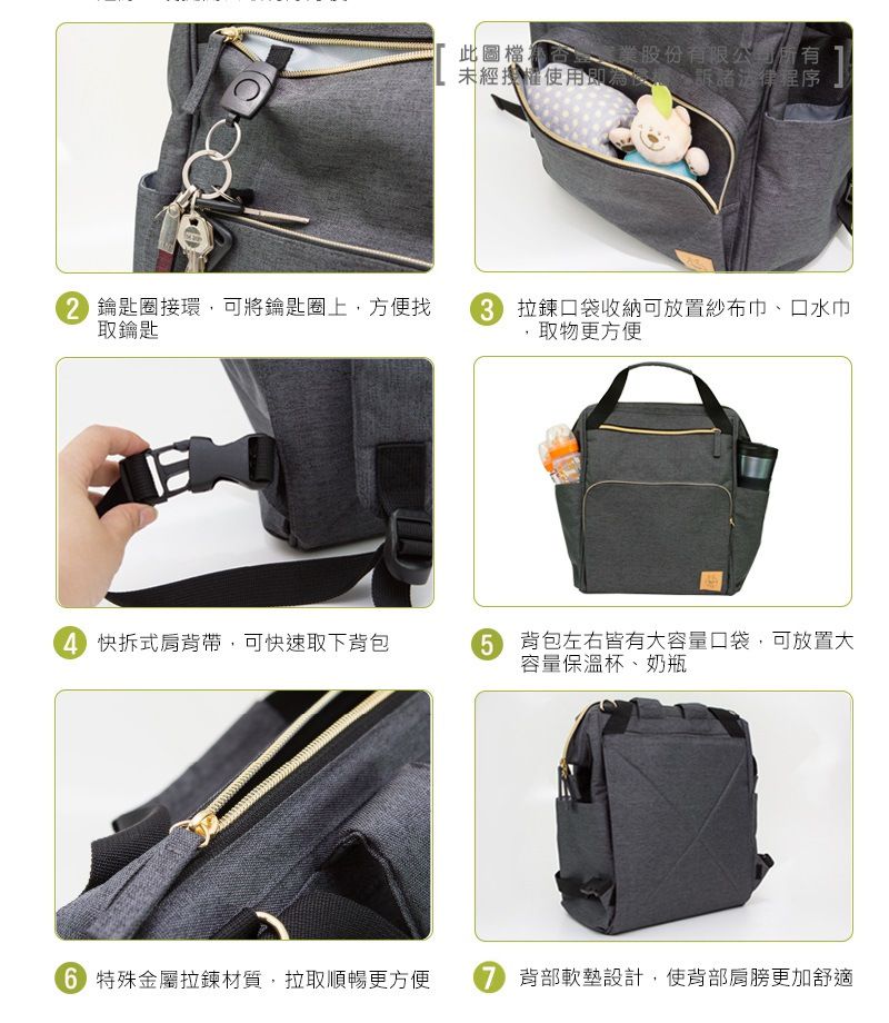 德國 Lassig - 時尚完美大開口後背媽媽包-倫敦鐵灰-含尿布墊+推車掛勾+保溫瓶收納包+小收納包+長背帶