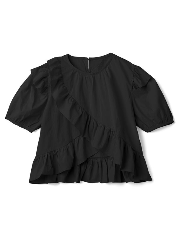 日本 GRL - 不規則層次荷葉邊短袖上衣-水藍