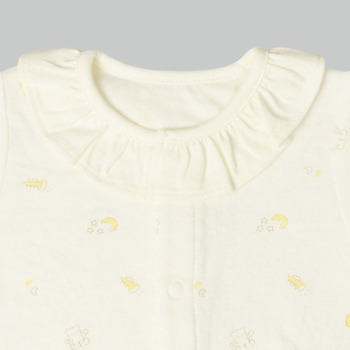 akachan honpo - 長袖蓬鬆有機棉連身衣-淺卡其色 (50～70cm)