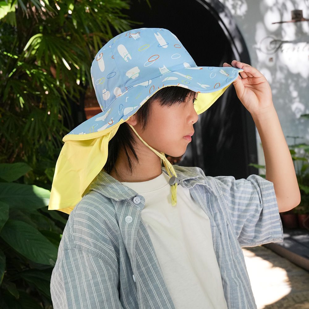 Brille Brille 頸部防護兒童防曬帽(可收放型)-咘哩套圈圈-禮盒包裝、頭圍46-56cm (3-10歲)
