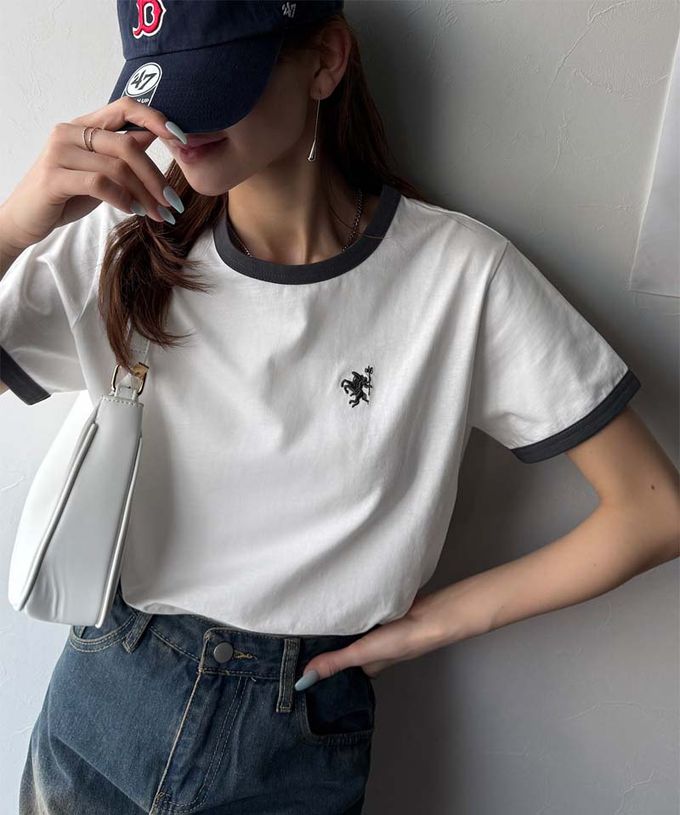 日本 Classical Elf - logo刺繡滾邊光澤感短袖T恤-煙燻粉