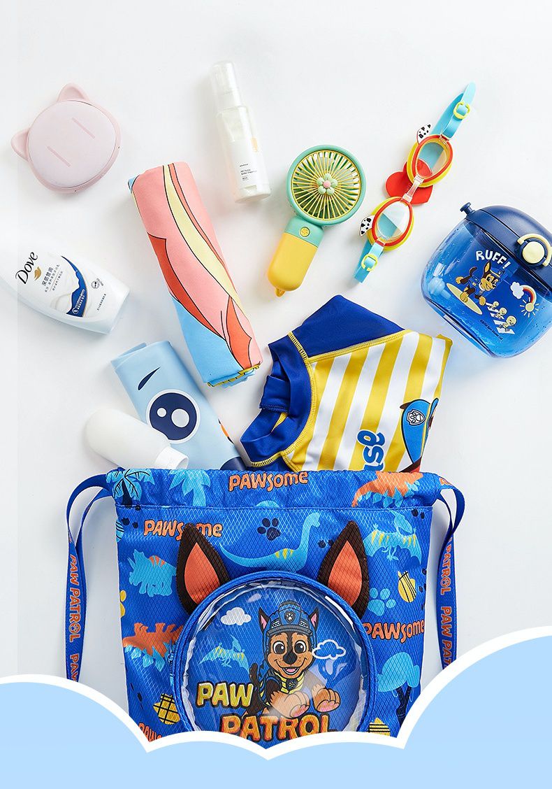 乾濕分離兒童游泳包-卡通人物阿奇+鯨魚-藍色 (27×14×40cm)