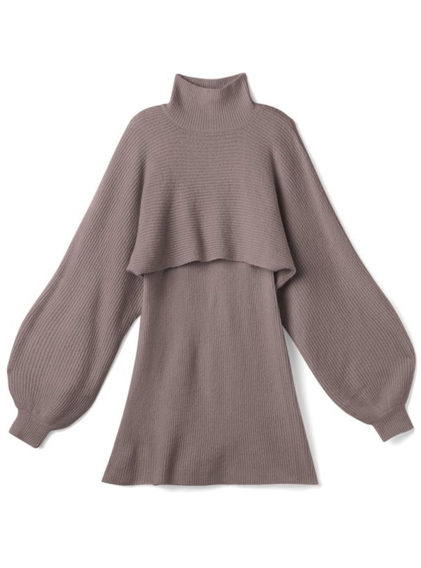 日本 GRL - 高領羅紋針織兩件式短版洋裝-知性黑