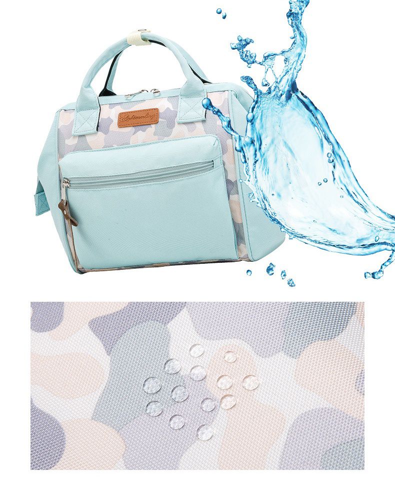 多功能防水手提包/媽媽包-花與葉子-米白+綠+粉 (22x23.5x13.5cm)