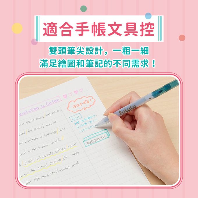 日本 SUN-STAR - FuLuLu繽紛雙頭粗細彩色筆12入-柔粉色系