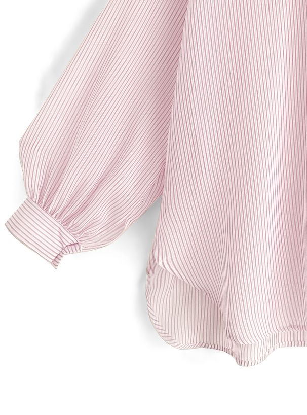 日本 GRL - 店員推薦 微透膚翻領長袖襯衫-直條紋-櫻花粉 (F)