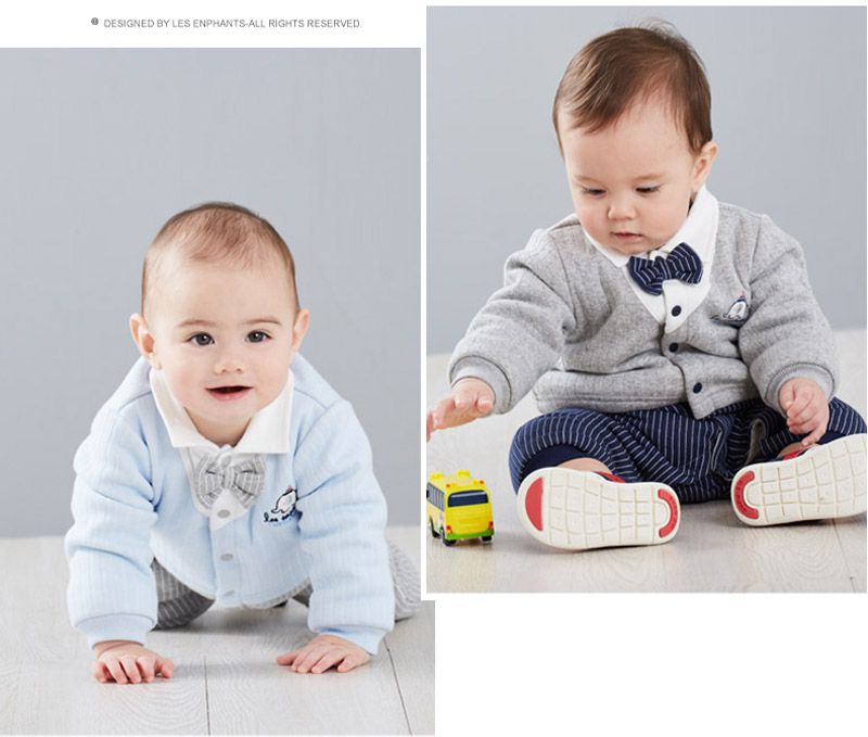 麗嬰房 - 網路獨家款 紳士領結條紋連身褲-淺藍