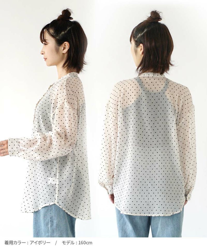 日本 zootie - 復古點點透視感長袖襯衫-米杏