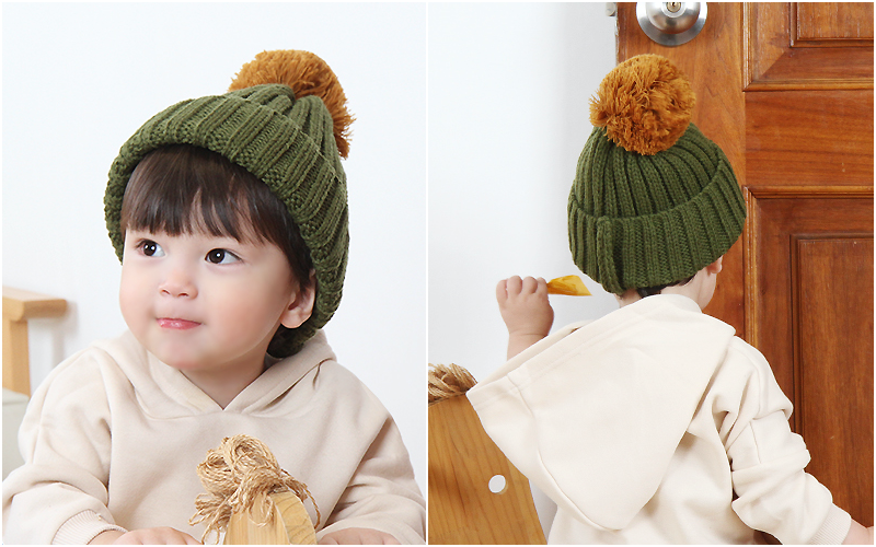 韓國 Babyblee - 大毛球針織毛線帽-藍 (FREE)