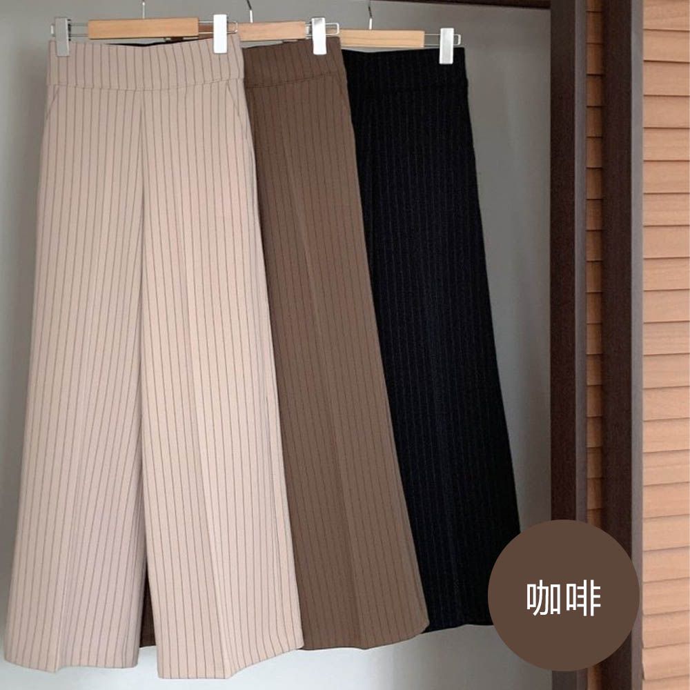 VETICA 韓製顯瘦小腹收收知性直紋寬褲-咖啡