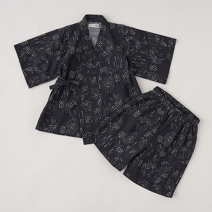 日本 b-ROOM - [限量]夏季印花純棉甚平-點點-黑