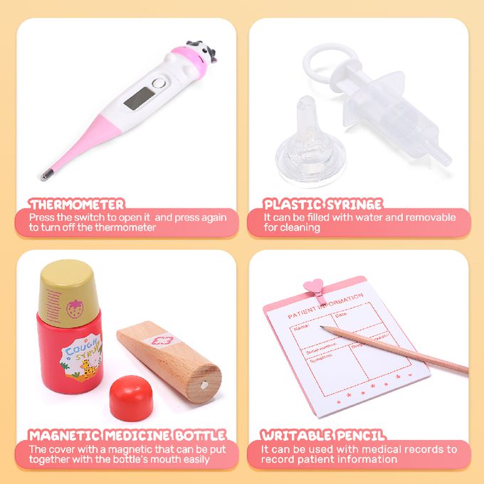 CuteStone - 兒童仿真小小醫生木質套裝玩具24件組