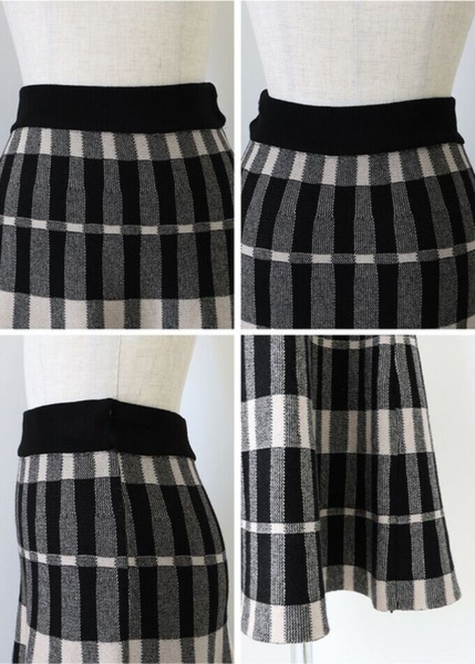 日本 BLUE EAST - 氣質女伶全腰鬆緊皺摺長裙-格紋-咖啡 (M)