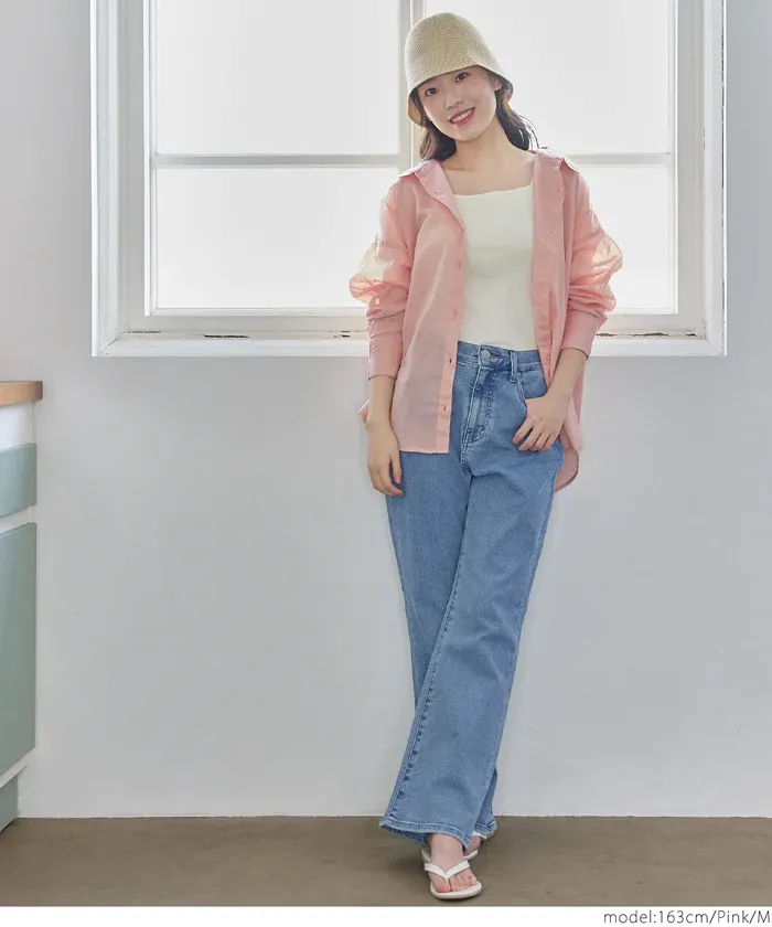 日本 COCA - 純棉透感薄長袖襯衫/薄外套-白