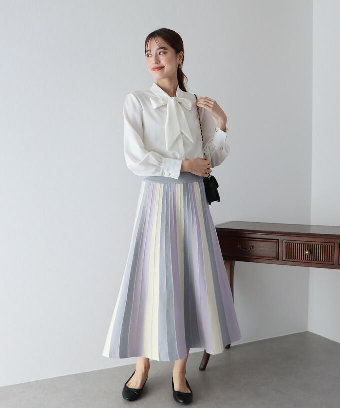 日本 BLUE EAST - [店員推薦] 撞色修身針織長裙-水藍x米杏