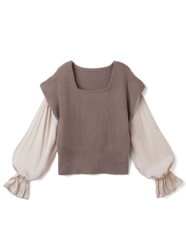 日本 GRL - 假兩件顯瘦背心拼接長袖上衣-黑