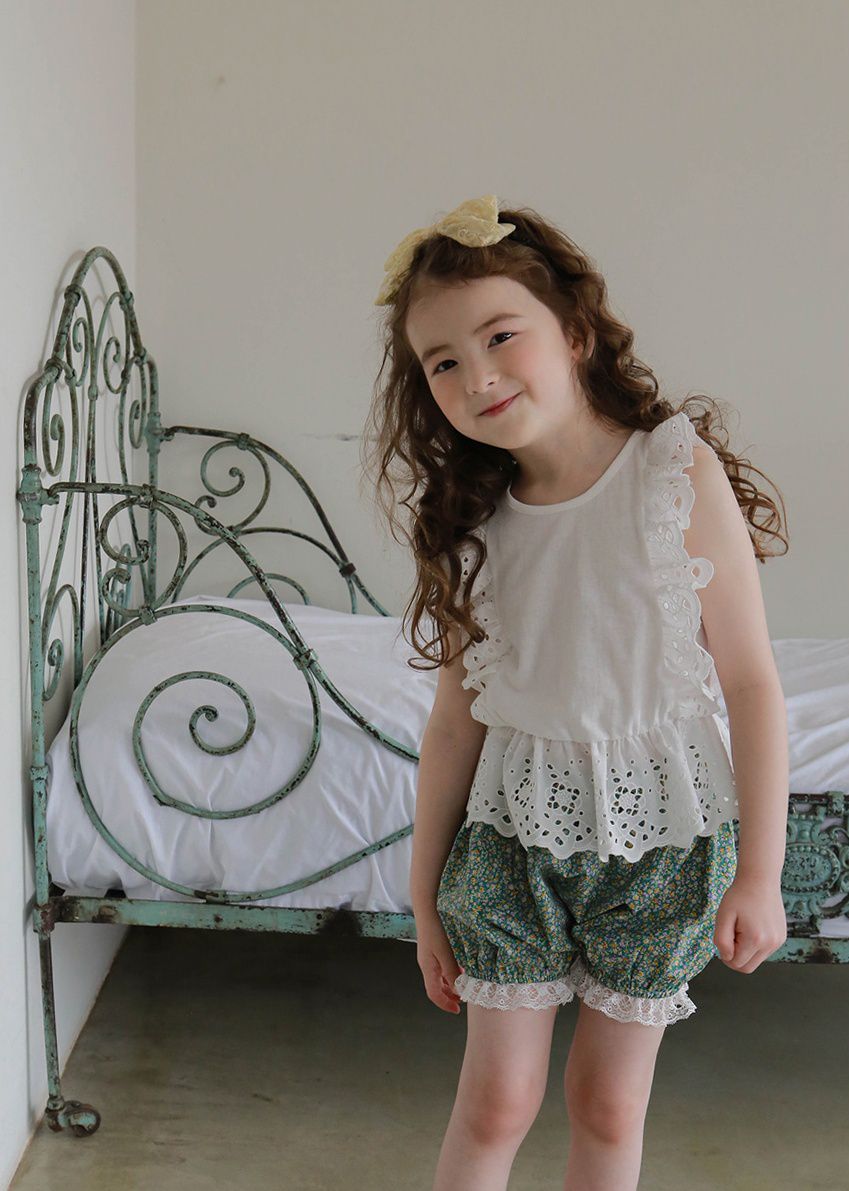 韓國 PuellaFLO - 碎花蕾絲燈籠褲-綠